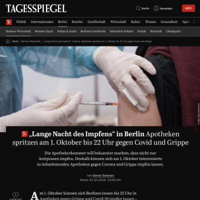 Artikel Tagesspiegel - Lange Nacht des Impfens