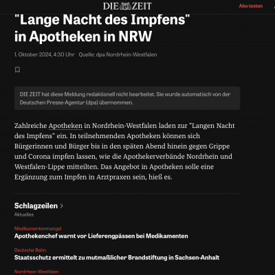 Artikel Zeit - Lange Nacht des Impfens